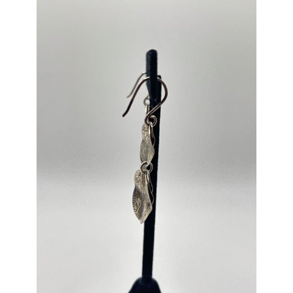 925 Sterling Silver Dangle Earrings With Engraved Textured Circles - Picture 5 of 8